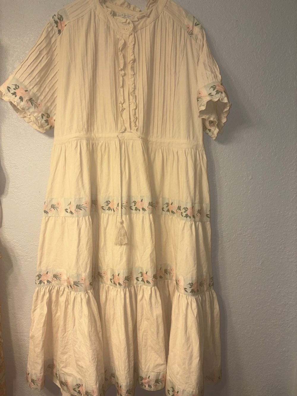 Ivy City Co Cream Maxi Dress with Floral Trim